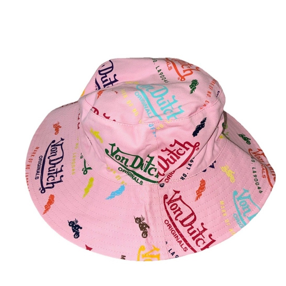 Von Dutch Bucket Hat Pink All Over Print Logo‎ Unisex AOP Adult One Size NEW